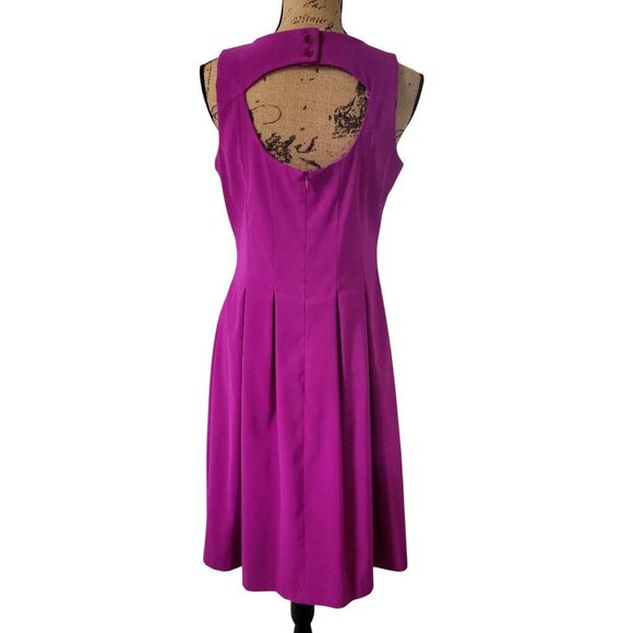 KIM ROGERS Sleeveless Magenta Midi Dress With Open Back & Pleated Skirt US 10 - Picture 3 of 9